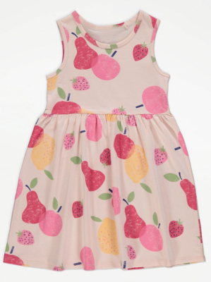 Pink Fruit Print Sleeveless Dress