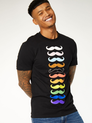 Pride Black Rainbow Moustache T-Shirt