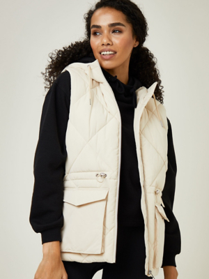 Cream Quilted Hooded Gilet Women at ASDA