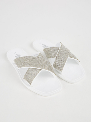 Silver Embellished White Jelly Mules Women at ASDA