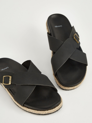 Black Cross Over Strap Sandals Men at ASDA