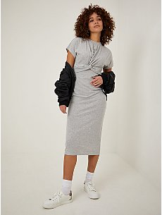 Grey Marl Twist Front Jersey Midi Dress