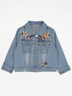 Blue Floral Embroidery Denim Jacket Kids at ASDA