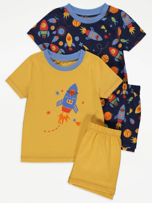 Space Rocket Print Pyjamas 2 Pack | Kids | George at ASDA
