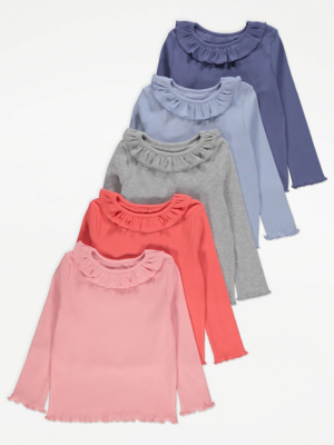 Ribbed Frill Collar Tops 5 Pack