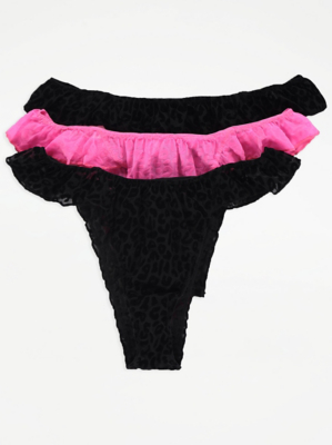 Animal Print Super High Leg Frilly Knickers 3 Pack Women at ASDA