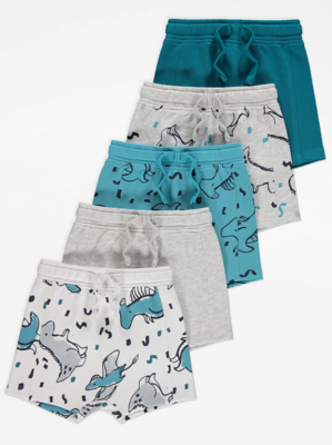 Blue Assorted Dinosaur Print Jersey Shorts 5 Pack
