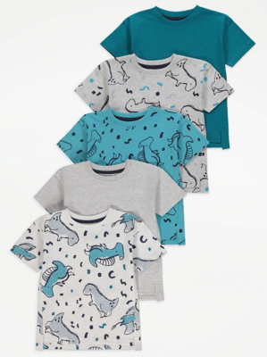 Blue Dinosaur Print T-Shirts 5 Pack