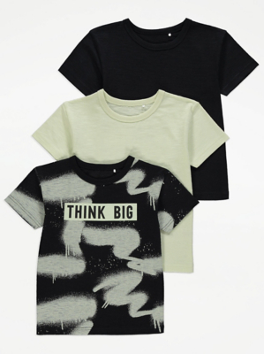 Lime Green Think Big Slogan Print T-Shirts 3 Pack