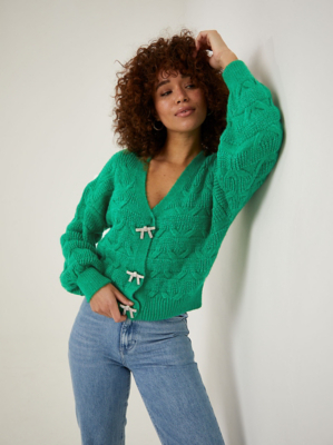 Green Bow Button Cable Knit Cardigan | Women | George at ASDA