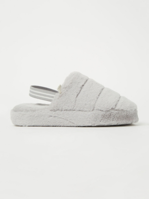 Grey Faux Fur Slingback Mule Slippers Women at ASDA