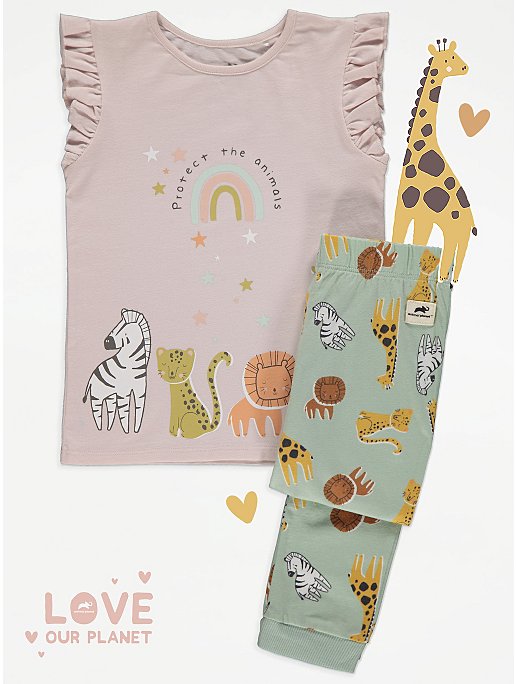 Animal Planet Safari Print Slogan Pyjamas | Kids | George at ASDA