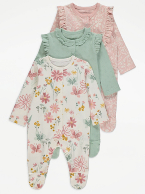 Assorted Floral Print Sleepsuits 3 Pack