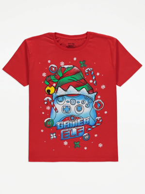 Red Gamer Elf Christmas T-Shirt