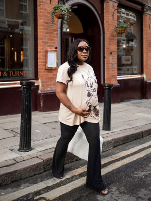 black flared trousers