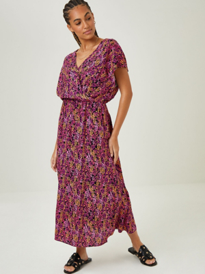 Pink Printed Midi Wrap Dress Women at ASDA