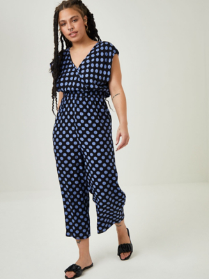 Blue Polka Dot Print Wrap Jumpsuit Women at ASDA