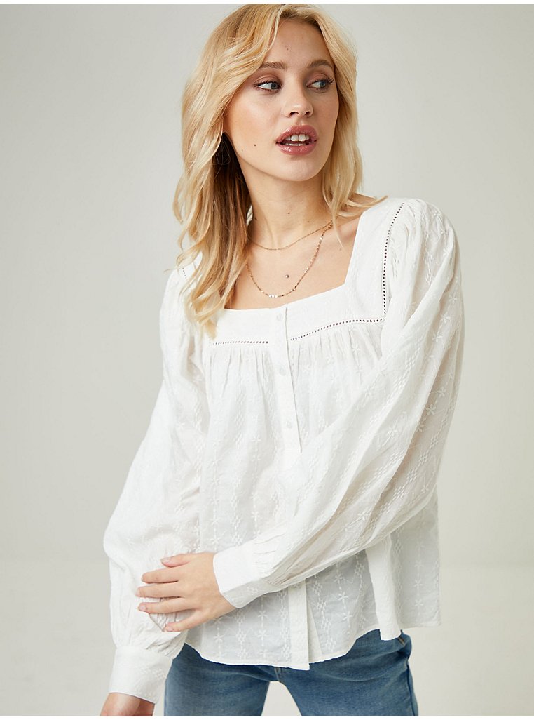 White Embroidered Square Neck Blouse | Women | George at ASDA