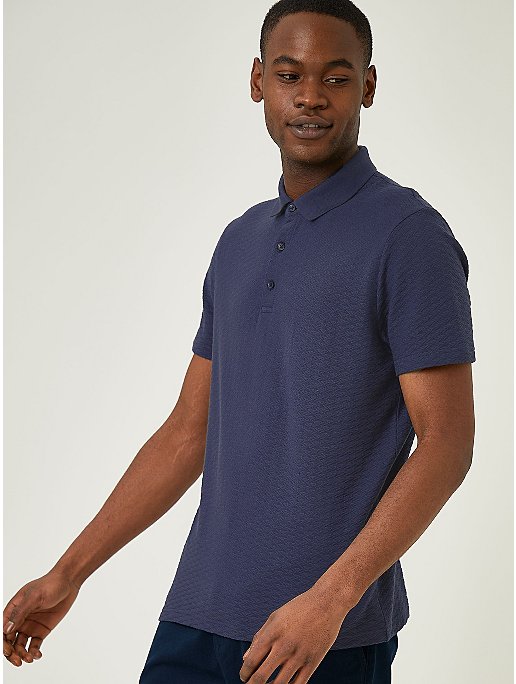 Navy Textured Polo Shirt | Men | George at ASDA