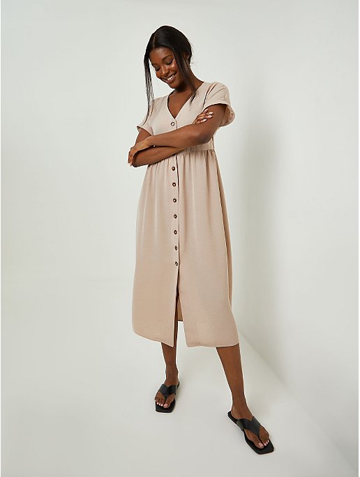 Nude Plain Button Up Midi Dress Women George at ASDA pic Nude Plain Button Up Midi Dress Women George at ASDA