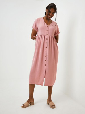 pink button down midi dress