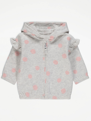 Grey Polka Dot Zip Up Hoodie Baby at ASDA