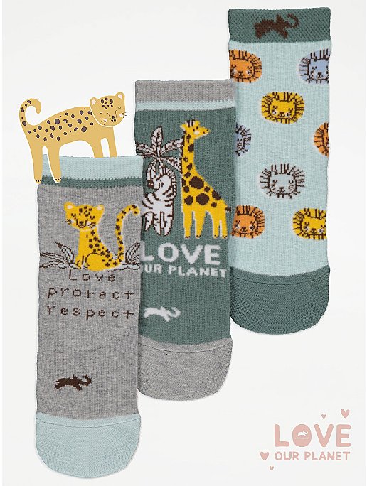 Safari Animal Print Socks 3 Pack | Kids | George at ASDA