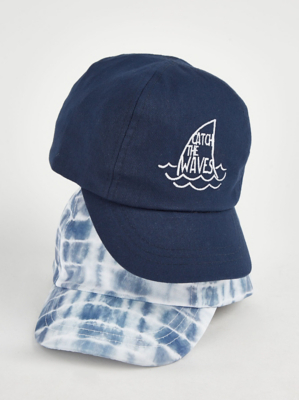 Navy Catch The Waves Ocean Print Caps 2 Pack