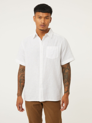 White Short Sleeve Linen Shirt Men at ASDA
