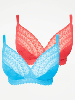 Jacquard Lace Non Wired Bras 2 Pack Women at ASDA
