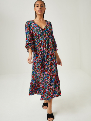 Floral Print VNeck Midi Dress Women at ASDA