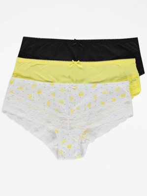Lemon Print Lace Short Knickers 3 Pack Women at ASDA