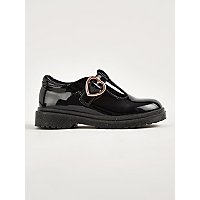 Black Patent Heart Buckle T-Bar Shoes | School | George at ASDA