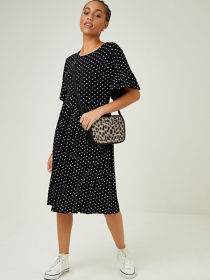 Black Polka Dot Print Knee Length Dress Women at ASDA