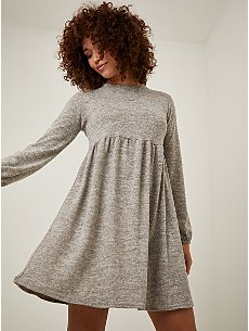 Grey Long Sleeve Mini Skater Dress