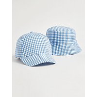 Blue Gingham Print Cap and Bucket Hat Set | Kids | George at ASDA