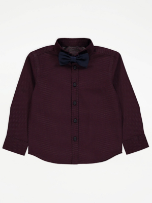 Plum Printed Shirt and Bow Tie Set Kids at ASDA
