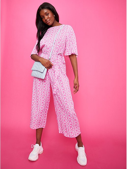 Pink Printed Fluted Sleeve Tie Up Jumpsuit | Women | George at ASDA