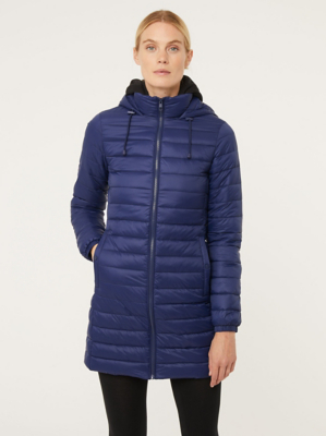 Navy Padded Longline Coat Women at ASDA