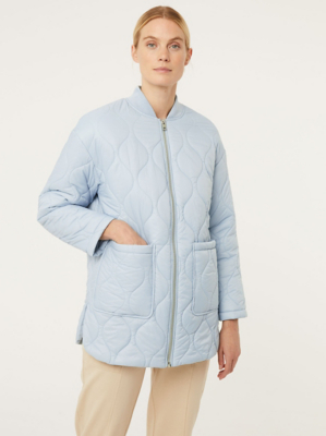 Blue Quilted Bomber Jacket Women at ASDA