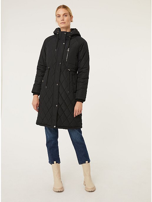 Black Quilted Longline Coat | Women | George at ASDA