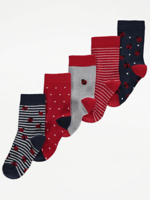 Ladybird Print Ankle Socks 5 Pack