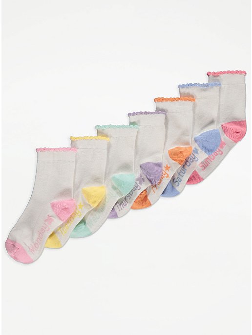 White Day of the Week Cotton Rich Ankle Socks 7 Pack | Kids | George at ...