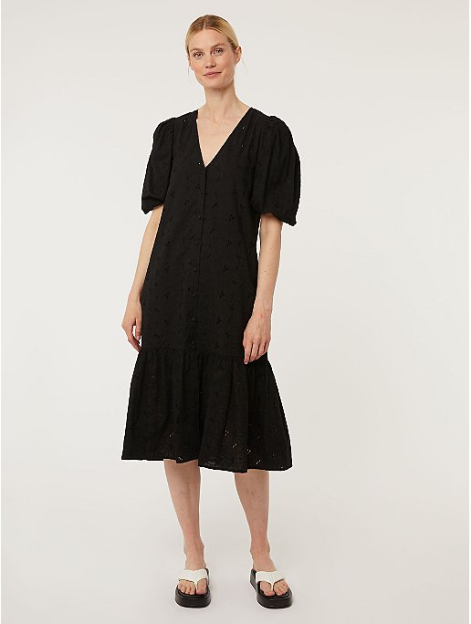Black Schiffli Tiered Midi Dress | Women | George at ASDA