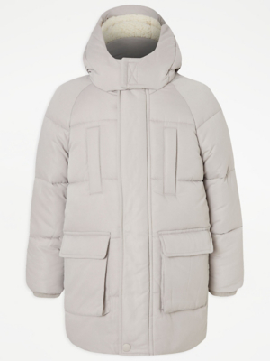 Grey Unisex Longline Padded Coat Kids at ASDA