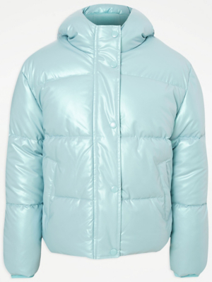 Blue Metallic Shiny Shower Resistant Padded Coat Kids at ASDA