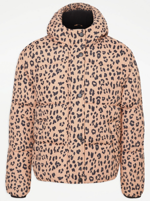 Tan Leopard Print Padded Hooded Coat