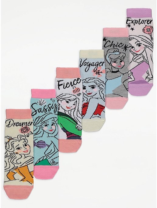 Pack of 6 Pairs of Socks Disney PRINCESS Design Pattern Multicoloured Soft and Durable 1 FREE PAIR 