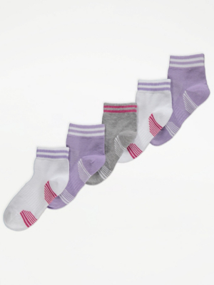 Purple Striped Cropped Ankle Socks 5 Pack