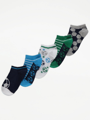 Football Print Trainer Liner Socks 5 Pack
